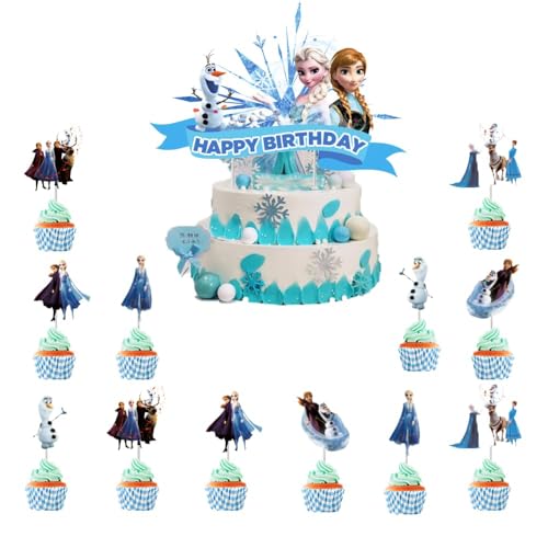 Ptydecta Geburtstag Princess Cupcake Toppers Dekorationen Kuchendeko Frozen Happy Birthday Prinzessinnen Tortendeko Kuchen Deko Set Cupcake Toppers für Kinder Party Geburtstag von Ptydecta