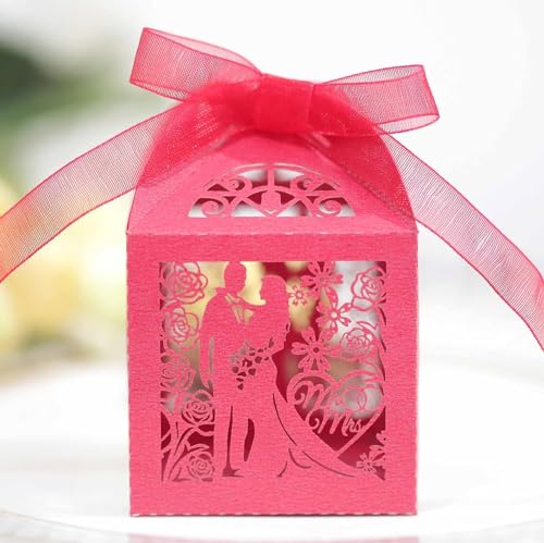 50/100/200 Stück Geschenkboxen for Hochzeit, Bräutigam und Braut, Bänder, Party-Süßigkeiten-Verpackungsbox (Farbe: 1, Größe: 50 Stück_5 x 5 x 8 cm (mit Etiketten)) ((Farbe: 6, S (Farbe: 2, Größe: 50 S von PuLAif