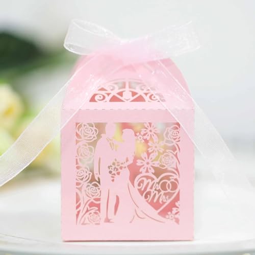 50/100/200 Stück Geschenkboxen for Hochzeit, Bräutigam und Braut, Bänder, Party-Süßigkeiten-Verpackungsbox (Farbe: 1, Größe: 50 Stück_5 x 5 x 8 cm (mit Etiketten)) ((Farbe: 6, S (Farbe: 2, Größe: 50 S von PuLAif