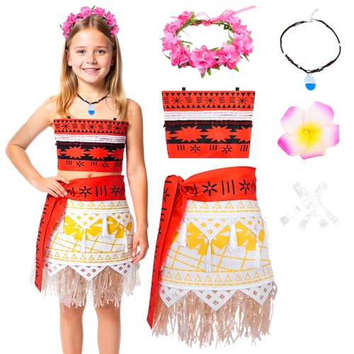 Moana Kostüm Kinder Mädchen Prinzessin Kleid, Hawaii Abenteuer Kleid mit Fluoreszierende Halskette Blumenclip Blumenreife Vaiana Kostüm Kinder für Karneval Halloween Geburtstag Party Moana Kostüm Kinder Mädchen Prinzessin Kleid, Hawaii Abenteuer Kleid mit Fluoreszierende Halskette Blumenclip Blumenreife Vaiana Kostüm Kinder für Karneval Halloween Geburtstag Party von Puddry