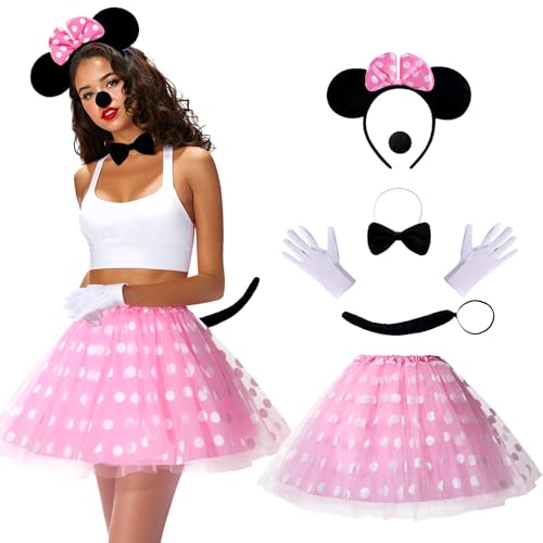 Puddry Minnie Mouse Kostüm, Mini Maus Karneval Fasching Tutu Tüllrock Set Mit Micky Maus Ohren, Handschuhe, Nase, Krawatten, Schwanz - Perfekt für Faschingskostüme Damen Halloween Cosplay Puddry Minnie Mouse Kostüm, Mini Maus Karneval Fasching Tutu Tüllrock Set Mit Micky Maus Ohren, Handschuhe, Nase, Krawatten, Schwanz - Perfekt für Faschingskostüme Damen Halloween Cosplay von Puddry
