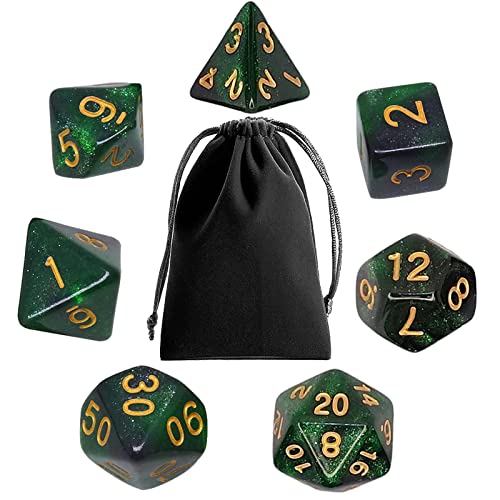 Polyedrische RPG Würfel, polyedrische DND Würfelset mit Würfelbeuteln für Dungeon und Drachen D&D MTG Rollenspielkarte Tischspiele Grün Mix Schwarz Nebula Würfel von Puedno