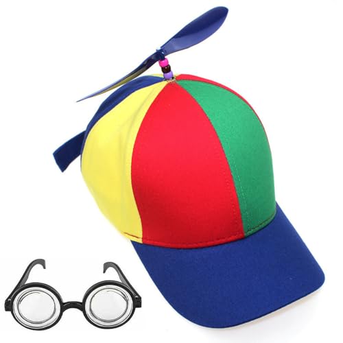 Puedno Propeller Mütze Bunte Propellermütze Helikopter Cap mit Idioten Hubschraubermütze Baseball Cap Propeller Kappe für Erwachsene Kinder von Puedno