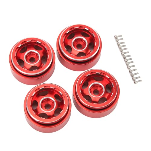 Puepoul 1.0inch Beadlock Wheels 4pcs Aluminum Rims Beadlock Wheel Rim Wheel Hub Drive Hex for 1/18 RC Cars (Red) von Puepoul