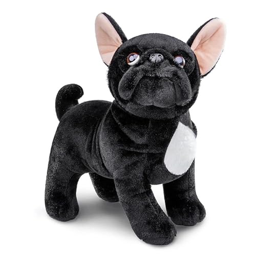 PuffPurrs Schwarzes Bulldog Plüschtier - Realistischer 13" stehender schwarzer Bulldoggen-Hund, niedliches Hunde-Welpen-Plüschtier, einzigartige Plüschgeschenksammlung für Kinder von PuffPurrs