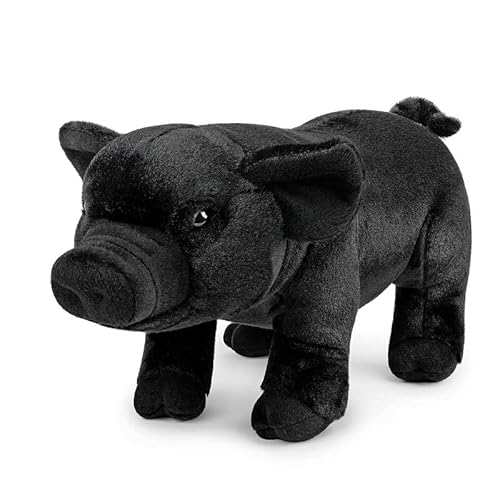 Realistisches schwarzes Schwein Stofftier - 13,78" Dickes Schwein Plüschspielzeug, Weiche und langlebige Schwein Stofftiere, Schwein Plüschtiere für Kinder, Geschenke, Heimdekoration, Kuschelkissen von PuffPurrs