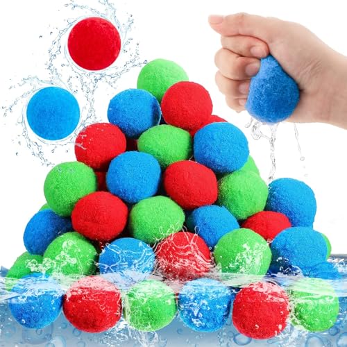 Pukitt Wasserbomben Wiederverwendbar, 30 Stück Baumwoll Wasserbälle Wasserspielzeug Kinder Spielzeug Wasserballons Splash Wasserball für Wasserschlacht im Garten Pool und Trampolin Sommer von Pukitt