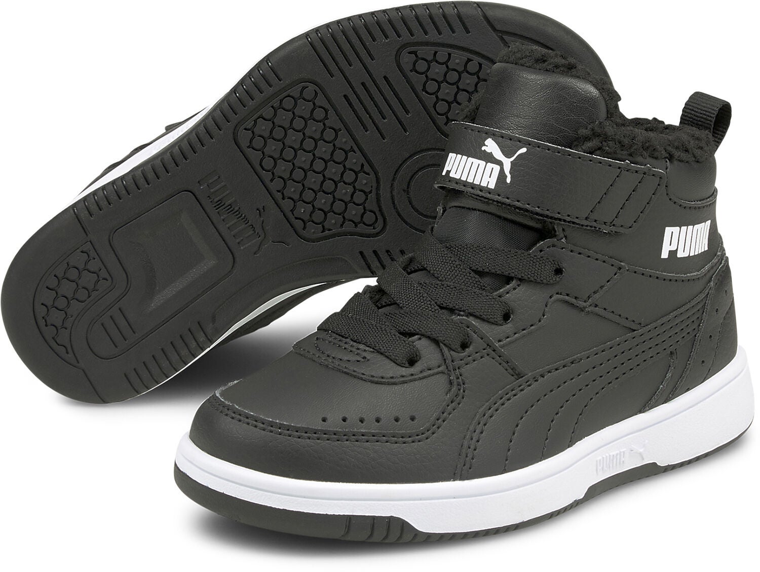 Puma Rebound Joy Fur PS Gefütterter Kinder Sneaker, Black/White, Größe 30, Kinderschuhe von Puma