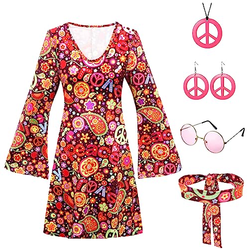 Punvot Schlager Outfit Damen, 60er 70er Hippie Kleidung Frauen Mädchen Disco Outfit Kostüm Damen Mädchen 70er Hippie Kostüm Set Damen Disco Faschingskostüm Mädchen für Karneval Cosplay Party(C-M) von Punvot