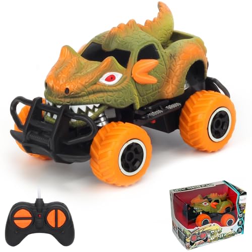 Pup Go Monster Truck Ferngesteuertes Dino Auto mit Licht für Kinder 3-9 Jahr, Robust Mini RC Auto Schnell Offroad Indoor Outdoor, Spielzeug Kleinkind Weihnachten Geburtstagsgeschenk Junge, Orange von Pup Go