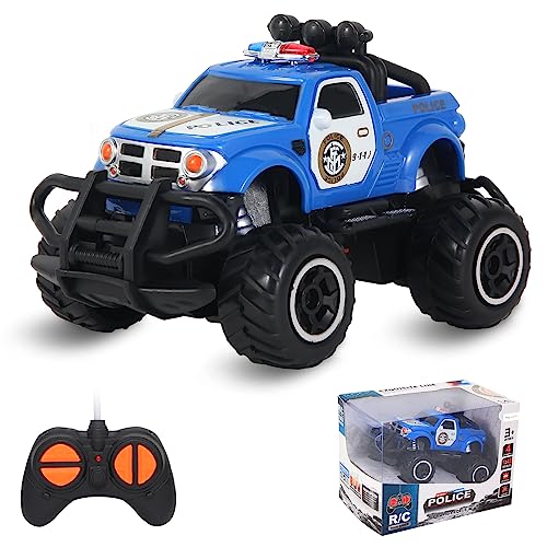 Pup Go Polizeiauto Ferngesteuert mit Licht für Kinder 3-9 Jahr, Robust Polizei Auto Spielzeug Kleinkind, Mini RC Auto Monstertruck Offroad Indoor Outdoor, Weihnachten Geburtstagsgeschenk Junge, Blau von Pup Go