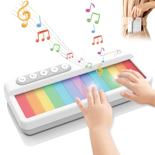 Pup Go Tragbares Elektronisches Klavier-Spielzeug für Kinder ab 2 Jahren, Regenbogen-Touchscreen-Tasten mit Buntem Licht, 5 Instrumentenklänge, 13 Demolieder, tragbare Musik-Tastatur für Kleinkinder von Pup Go