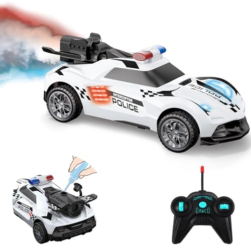 Pup Go Polizeiauto Ferngesteuertes Spielzeug mit Realistisch Schwanzspray und Licht für Kinder 3-12 Jahre, 1:20 RC Stunt Auto Robust Schnell Drift Aufladbar, Weihnachten Geschenke Jungen Mädchen von Pup Go