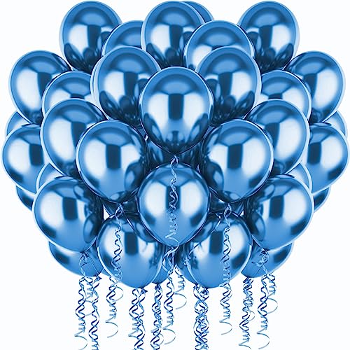 PuretéavHom 60 Stück Luftballons Blau Helium Ballons 12 Zoll Luftballon Latexballons Metallic Luftballons für Geburtstagsdeko Babyparty Hochzeit Taufe Deko Partydeko von PuretéavHom