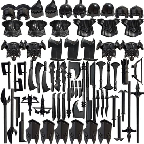 Purfresh 67 Teile Mittelalterlich Waffen Set Rüstung Helm Bausatz für WW2 Soldaten SWAT Polizei, Modular Militärische Waffe Rüstung Klemmbaustein von Purfresh