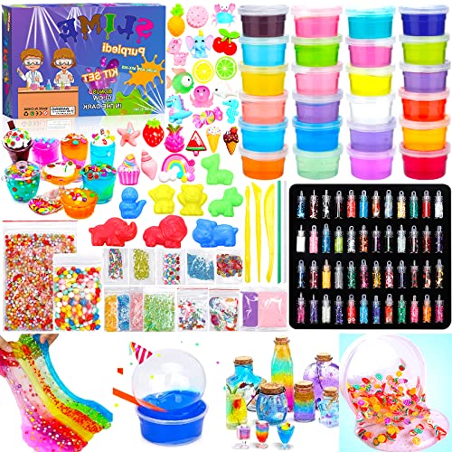 Purpledi DIY Slime Kit Schleim Set, Schleim Selber Machen mit 24 Farben Crystal, Glitzerschleim, Slime Charms Glitterpulver und Mehr für Kunsthandwerk Geschenk für Kinder (A) von Purpledi