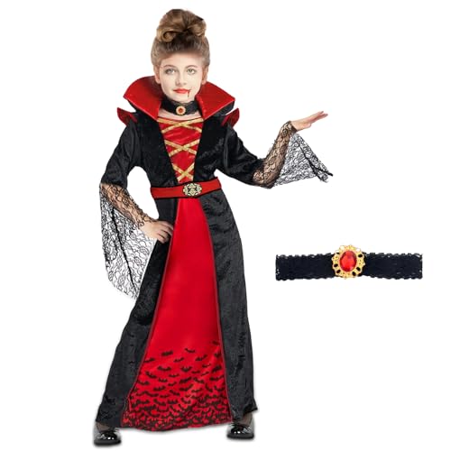 Purpledi Halloween Vampir Kostüm Kinder Mädchen, Vampirkostüm Mädchen, Vampir Kostüm Mädchen Gothic Halloween Kostüm Kleid, Halloweenkostüm für Fasching Cosplay Mottoparty L von Purpledi