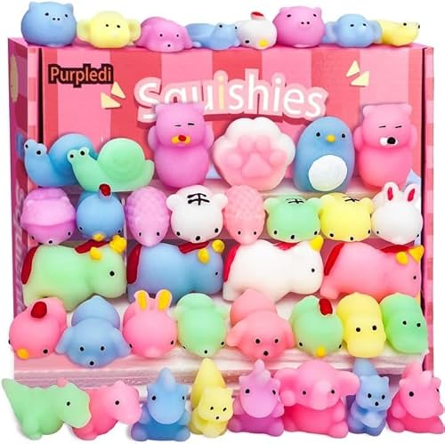 Purpledi 50 Stück Squishies Kawaii Soft Silikon Spielzeug Anti , Mini Soft Squeeze Stressabbau Squishies Anti Stress Spielzeug mit Verschiedenen Tiermotiven, Mitgebsel Kindergeburtstag Gastgeschenke von Purpledi