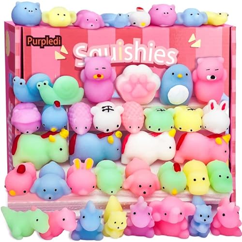 Purpledi 50 Stück Squishies Kawaii Soft Silikon Spielzeug Anti , Mini Soft Squeeze Stressabbau Squishies Anti Stress Spielzeug mit Verschiedenen Tiermotiven, Mitgebsel Kindergeburtstag Gastgeschenke von Purpledi