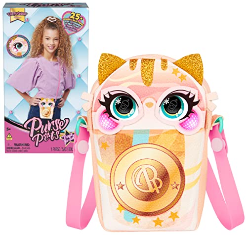 Purse Pets, Treat Yo Self Catpuchino Interaktives Haustierspielzeug und Handtasche mit leuchtenden Wangen, über 25 Geräusche und Reaktionen, Kinderspielzeug für Mädchen von Purse Pets