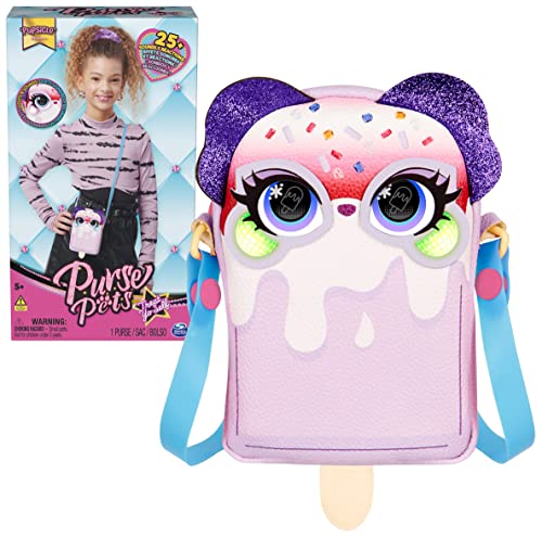 Purse Pets 6065752 Mode, Treat Yo Self Pupsicle Interaktives Haustierspielzeug und Handtasche mit leuchtenden Wangen, über 25 Geräusche und Reaktionen, Kinderspielzeug für Mädchen, M von Purse Pets