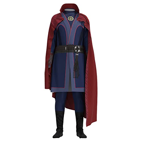 Dr Strange Cosplay-Kostüm, Film-Multiverse des Wahnsinns, Superhelden-Overall, roter Kragen, Umhang, Outfit für Halloween, Karneval, Party, Outfits für Erwachsene und Kinder von Puruuige