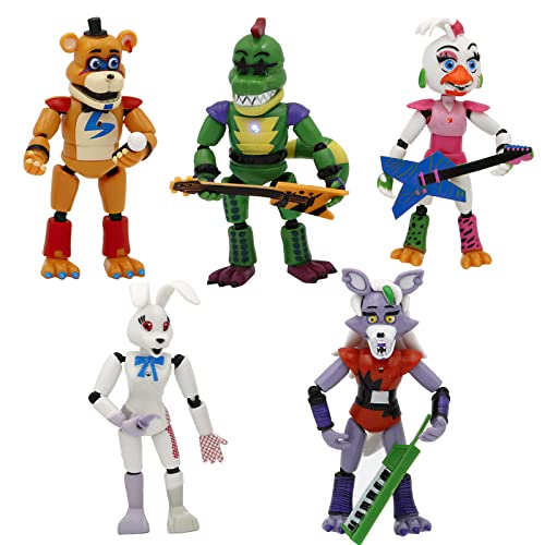 FNAF Figuren, 5 Stück/Set, FNAF-Thema, Fünf Nächte im Spiel, Actionfiguren, 14–15 cm, beleuchtete Sicherheitsverletzungsfigur mit beweglichen Gelenken für Geburtstagsgeschenke und Fans von Puruuige