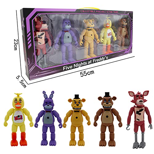 FNAF Figuren, 5 Stück/Set, FNAF-Thema, fünf Nächte im Spiel, Actionfiguren, 18–20 cm, kann projizierbare Sicherheitsverletzungsfigur mit beweglichen Gelenken für Geburtstagsgeschenke und Fans von Puruuige