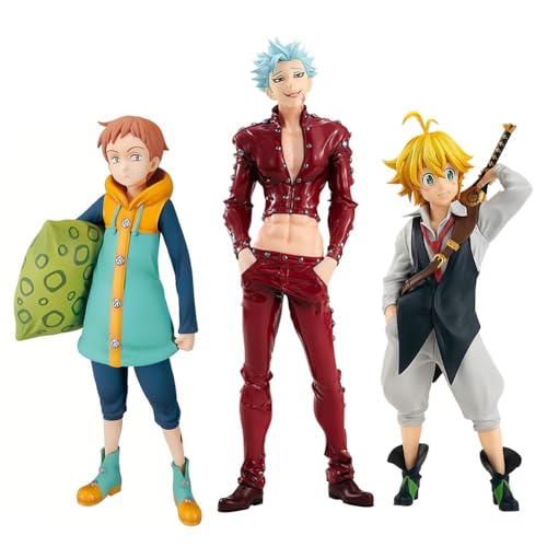 Puruuige 3-teiliges Anime-Set, Motiv: The Seven Deadly Sins Wrath of the Gods Figur Modell Meliodas Ban King Figur Statue PVC Sieben Todsünden Charakter Actionfigur Sammlerstücke Ornamente von Puruuige