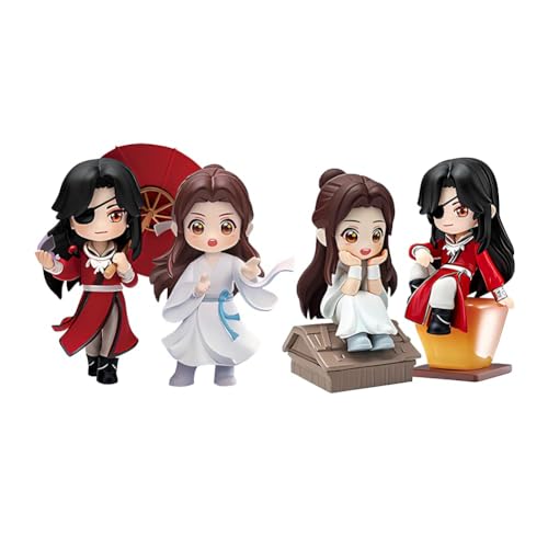 Puruuige 4 Stück/Set Tian Guan Ci Fu Figuren 8-9 cm Hua Cheng/Xie Lian/San Lang Q Version Figur Modell Chinesische Anime Actionfigur Desktop Dekoration Geschenke von Puruuige