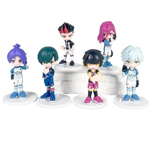 Puruuige 6-teiliges blaues Schloss-Figuren-Set Anime Bachira Meguru Isagi Yoichi Reo Q-Version, Figur, Modell, Kuchendekoration, Statue, Sammlerstücke, Schreibtisch-Dekoration von Puruuige