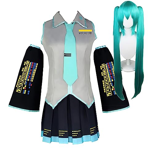 Anime Miku Kostüm Cosplay Kleid Uniform Outfits Komplettes Set mit Perücke für Comic Con Halloween Show von Puruuige