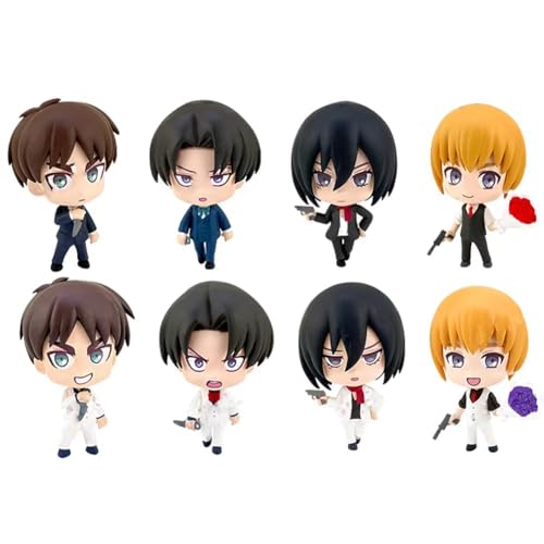 Puruuige Eren Jaeger Figuren Set Anime Levi Q Version Figur Modell Mini Armin Arlert Cake Toppers Statue Sammlerstücke Dekoration 8-teilig von Puruuige