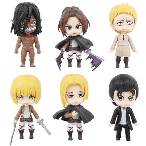 Puruuige Eren Jaeger Figuren Set Anime Levi Q Version Figur Modell Mini Titan Sanli Tortenaufsätze Statue Sammlerstücke Dekoration 6 Stück von Puruuige