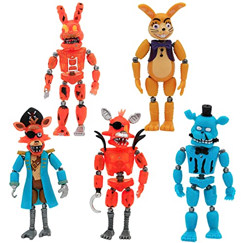 Puruuige FNAF FNAF Figuren mit Halloween-Thema, fünf Nächte im Spiel, Action-Figuren, 15–18 cm, beleuchtet mit posierenden Gelenken, für Fans und Geburtstagsgeschenke, 5 Stück von Puruuige