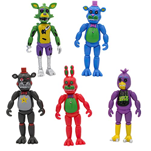 Puruuige FNAF Figuren, 5 Stück/Set, FNAF-Thema, Fünf Nächte im Spiel, Actionfiguren, 14 cm, beleuchtete Schwarzlicht-limitierte Figuren mit posierenden Gelenken für Fans und Geburtstagsgeschenke von Puruuige