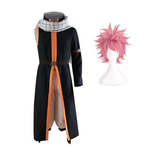 Puruuige Fairy Tail Cosplay-Kostüm, Natsu Dragneel, Rollenspiel-Outfit, komplettes Set, Anime-Kampfkleidung, Halloween, Fasching, Karneval, Party, Uniform (inkl. Perücke) von Puruuige