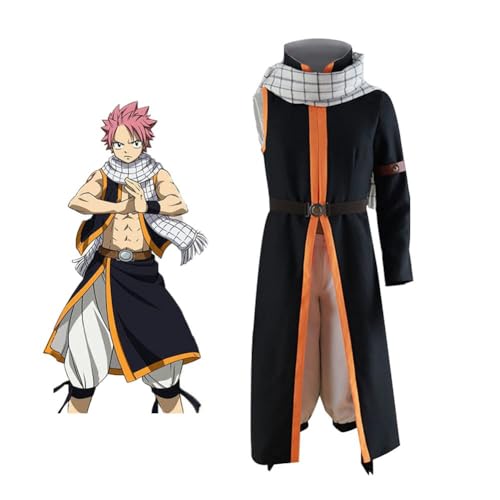 Puruuige Fairy Tail Cosplay-Kostüm, Natsu Dragneel, Rollenspiel-Outfit, komplettes Set, Anime-Kampfkleidung, Halloween, Fasching, Karneval, Party, Uniform (ohne Perücke) von Puruuige