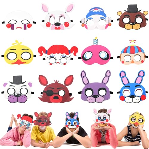 Puruuige Five Nights Party masken – 12er-Pack FNAF-Masken für Kinder, Cosplay-Kostüme, Partygeschenke – Anziehzubehör, Geschenk für Kinder, Jungen und Mädchen zum Spielen von Puruuige