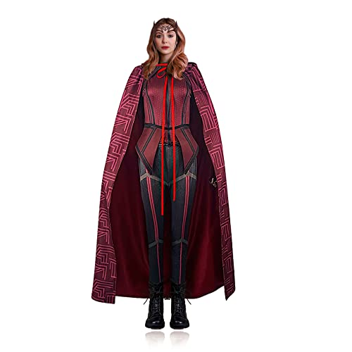 Puruuige Wanda Maximoff Kostüm Scarlet Witch Cosplay Wanda Vision Umhang Top Kopfbedeckung Zubehör Outfit Halloween Dress Up Outfits, Scarlet Witch, 42 von Puruuige