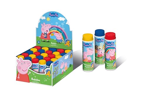 PUSTEFIX - 420816310 Seifenblasen Flüssigkeit | Großpackung 70 ml | Deckel mit integriertem Blasring | Peppa Pig Design - 4-fach sortiert | Klassiker für großen Seifenblasen Spaß von Pustefix