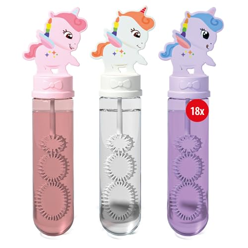 Pustefix Einhorn Seifenblasen x 18 I Seifenblasen Kinder Set mit Einhornmotiven I Mit Seifenblasen Flüssigkeit 35 ml I Viele Bubbles mit einmal Pusten von Pustefix