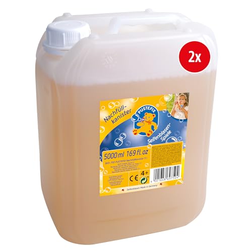 PUSTEFIX Nachfüllkanister 2 x 5 Liter, Seifenblasen Flüssigkeit Made in Germany, Seifenblasen für Hochzeit Kindergeburtstag Sommerfest, Bunte Seifenblasen Kinder & Erwachsene von Pustefix