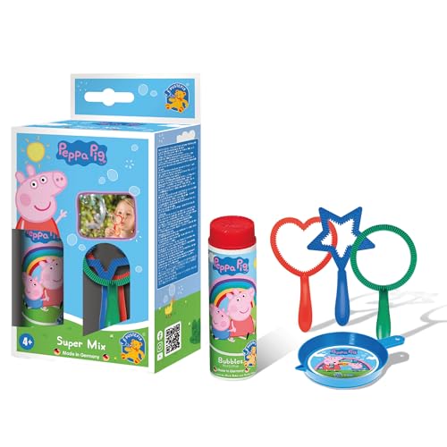 PUSTEFIX Super-Mix Peppa Pig I Seifenblasen Kinder Set I 70ml Seifenblasen Flüssigkeit I Bunte Bubbles für Hochzeit, Kindergeburtstag, Polterabend & Party von Pustefix