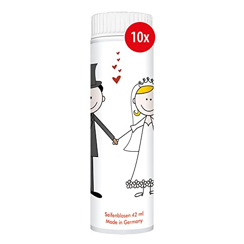 PUSTEFIX Seifenblasen Set I 10 x Klassik 42ml Hochzeit Comic I Bunte Hochzeits-Bubbles Made in Germany I Seifenblasen für Hochzeit, Standesamt, Polterabend, Kinder-Geburtstag I 10 x 42 ml Vorteilspack von Pustefix