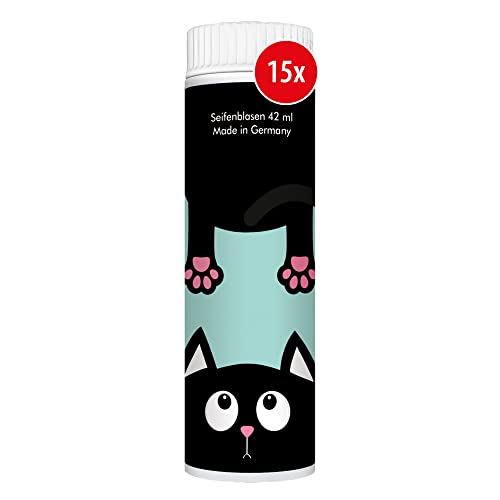 PUSTEFIX Seifenblasen Set I 15 x Klassik 42ml Tiere Katze I Bunte Katzen-Bubbles Made in Germany I Seifenblasen für Kinder-Geburtstag, Hochzeit, Standesamt, Polterabend I 15 x 42 ml Vorteilspack von Pustefix