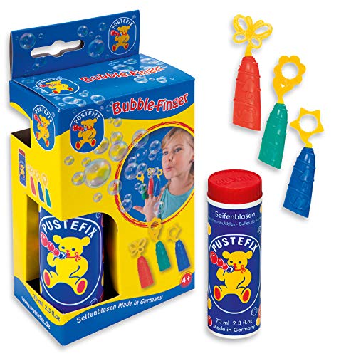 PUSTEFIX 3 Bubble-Finger I 70 ml Seifenblasenwasser I Bunte Bubbles Made in Germany I Seifenblasen Spielzeug für Kindergeburtstag, Sommerfete & Hochzeit I 3 Fingeraufsätze für Kinder & Erwachsene von Pustefix