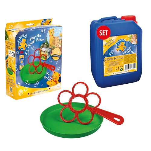 PUSTEFIX Blasring Set Flower Power I Seifenblasen Kinder Set mit Seifenblasen Flüssigkeit in 2,5 L Nachfüllflasche I Seifenblasenring in Blumenform von Pustefix