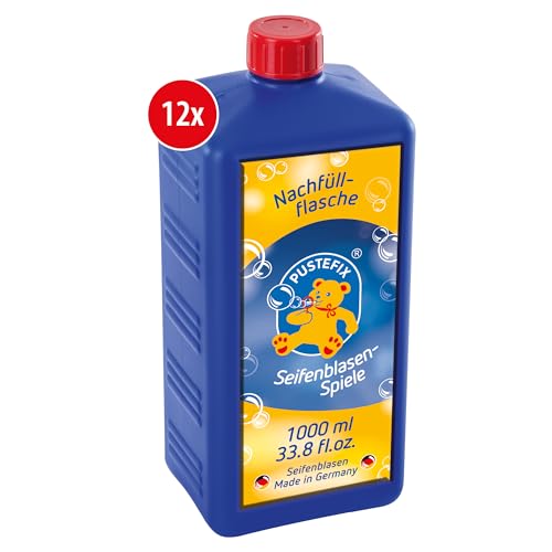 Pustefix Nachfüllflasche Maxi I 12 x 1000 ml Seifenblasenflüssigkeit I Bubbles Made in Germany I Seifenblasen für Hochzeit, Kindergeburtstag, Polterabend I Seifenblasen für Kinder & Erwachsene von Pustefix