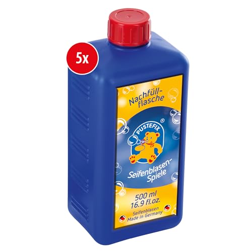 PUSTEFIX Nachfüllflasche Midi I 5 x 500 ml Seifenblasenflüssigkeit I Bubbles Made in Germany I Seifenblasen für Hochzeit, Kindergeburtstag, Polterabend I Seifenblasen für Kinder & Erwachsene von Pustefix